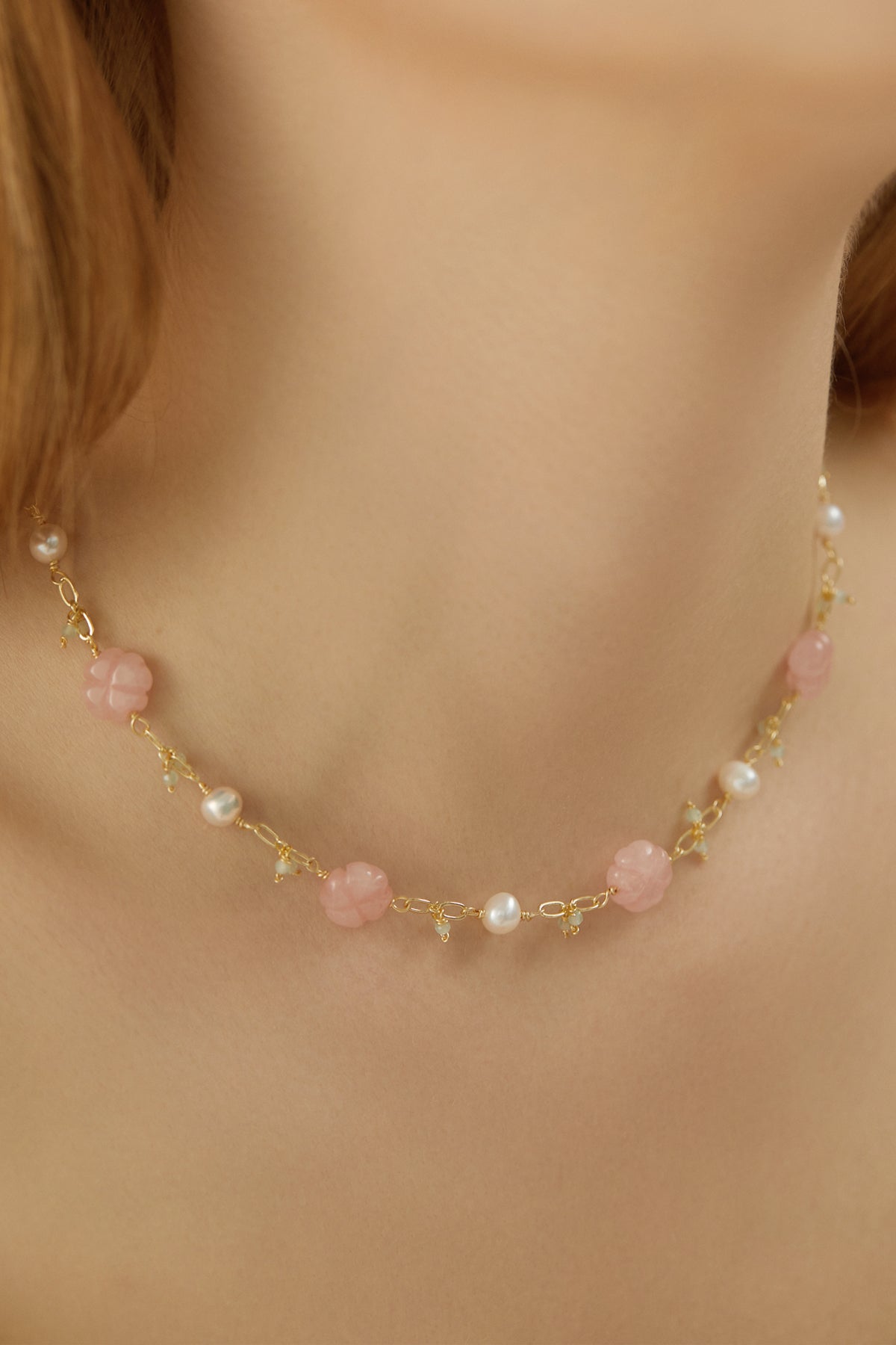 Delilah Cherry Blossom Rose Quartz Pearl Necklace3