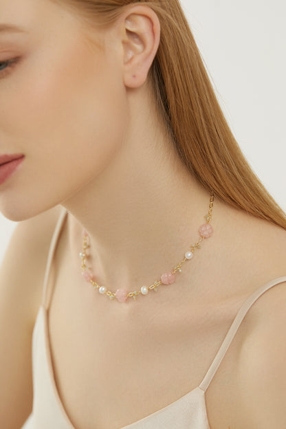 Delilah Cherry Blossom Rose Quartz Pearl Necklace9