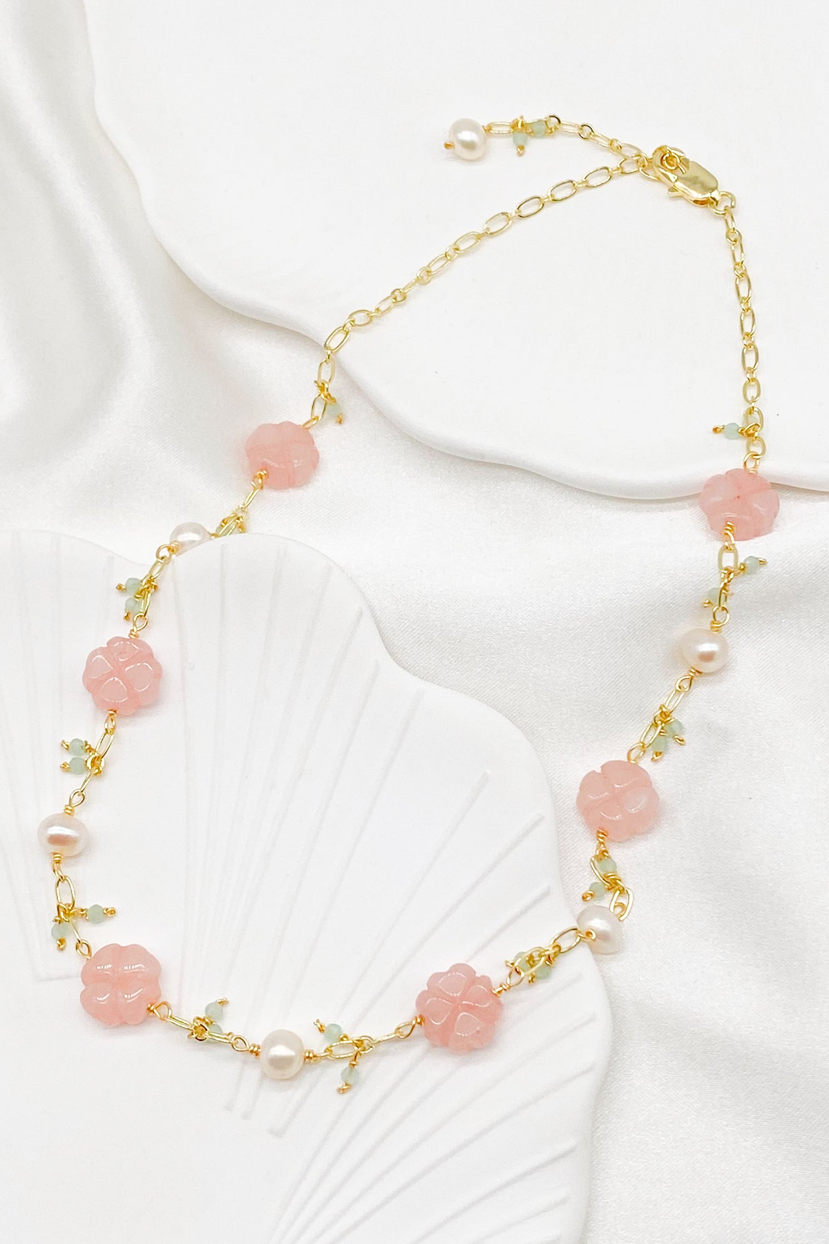 Delilah Cherry Blossom Rose Quartz Pearl Necklace 5