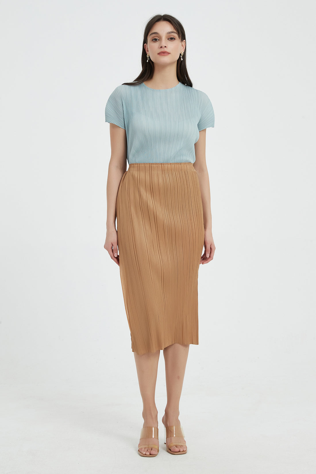 SKYE Giada Side Slit Pencil Pleated Skirt bronze3