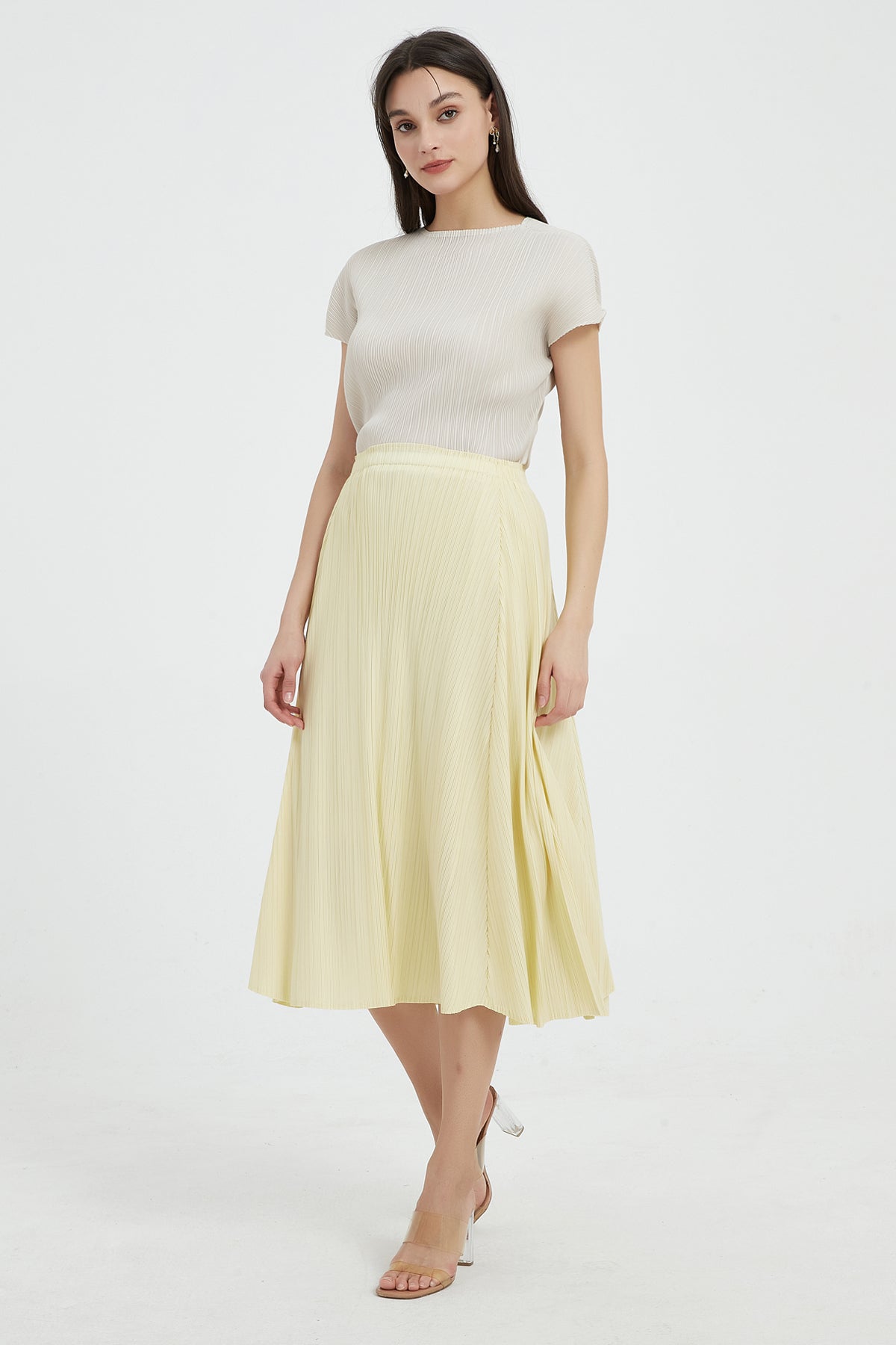SKYE Gwyneth Midi Pleated Skirt Yellow3
