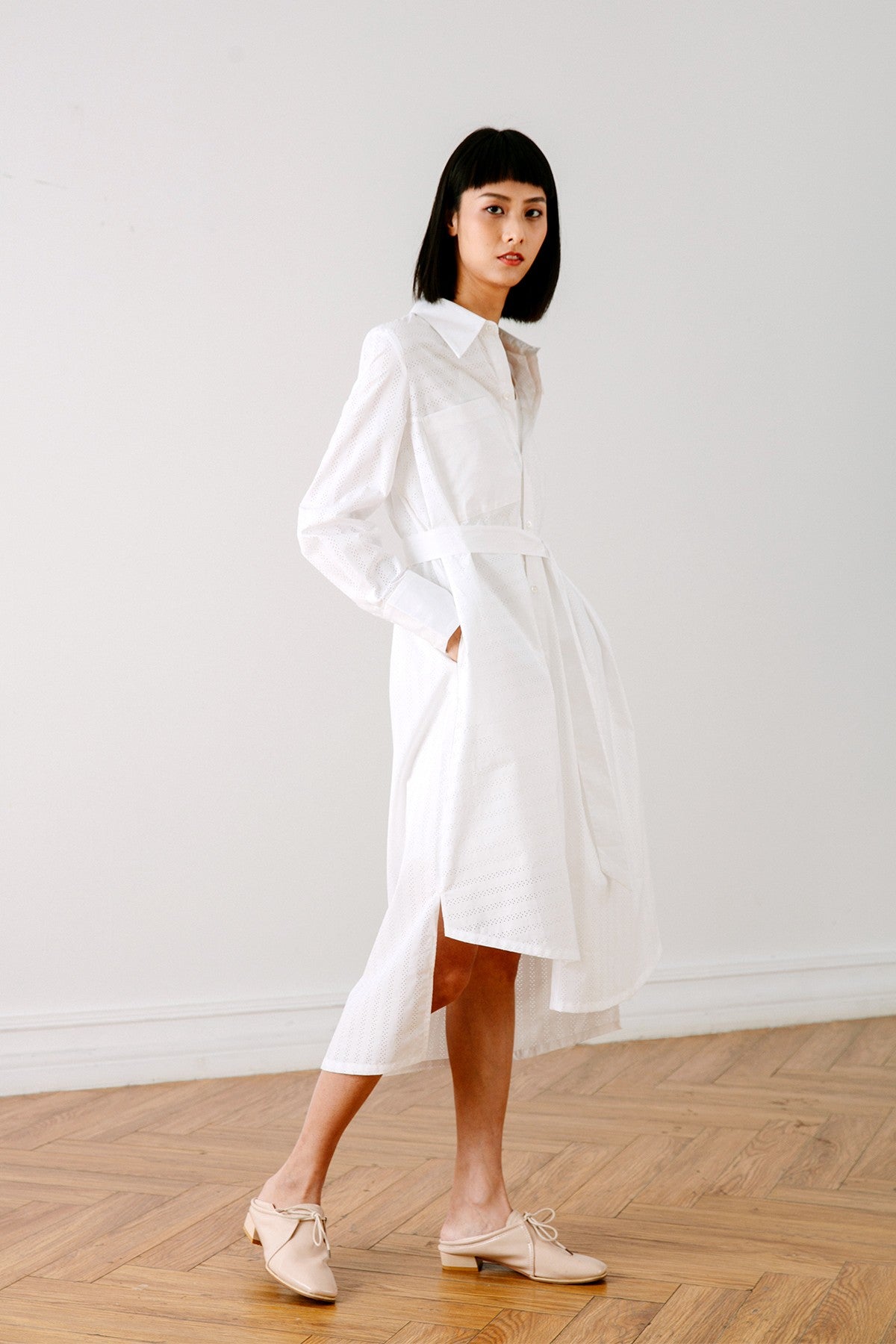 SKYE San Francisco SF California shop ethical sustainable modern chic minimalist luxury clothing women fashion Olivia Shirt Dress white 6
