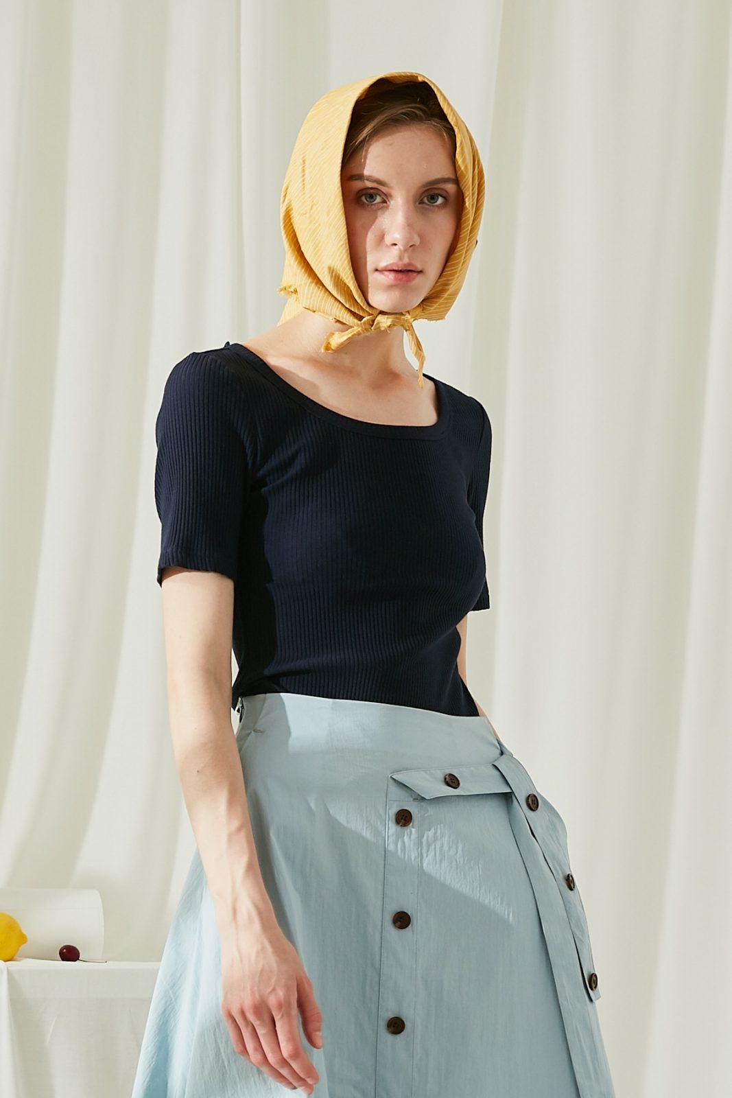 SKYE San Francisco SF ethical modern minimalist quality women clothing fashion Elissa Stretch Knit Cotton Top blue 2