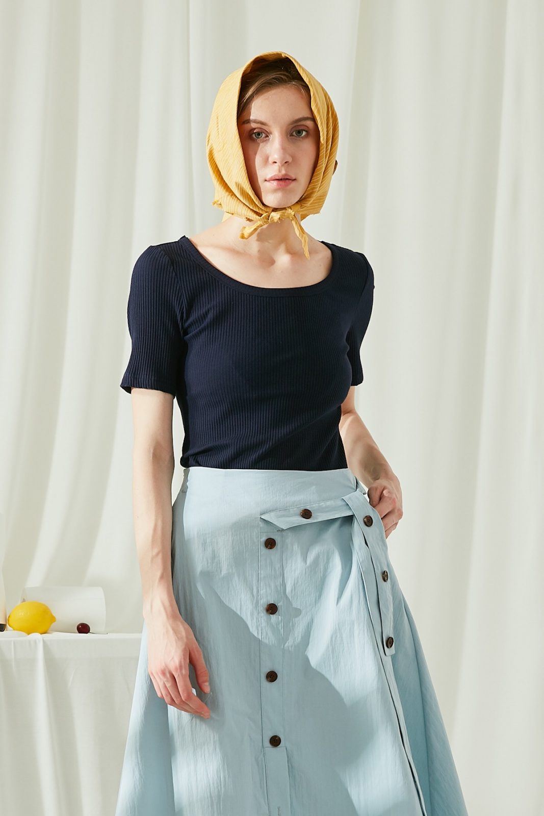 SKYE San Francisco SF ethical modern minimalist quality women clothing fashion Elissa Stretch Knit Cotton Top blue 5