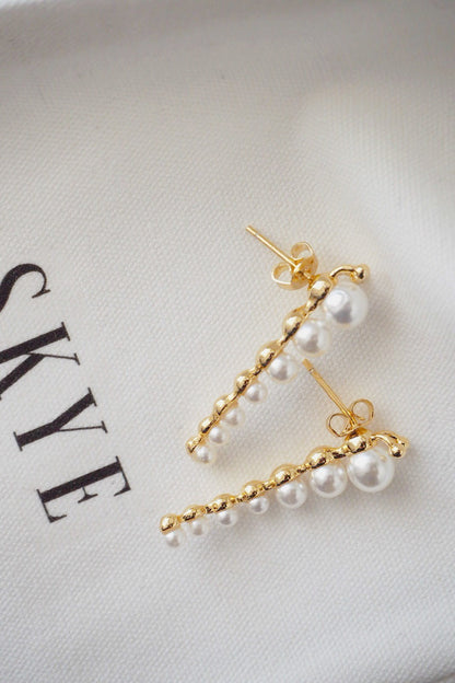SKYE San Francisco SF ethical sustainable modern minimalist women fashion accessories Zelia 18K Gold Pearl Caterpillar Earrings 3