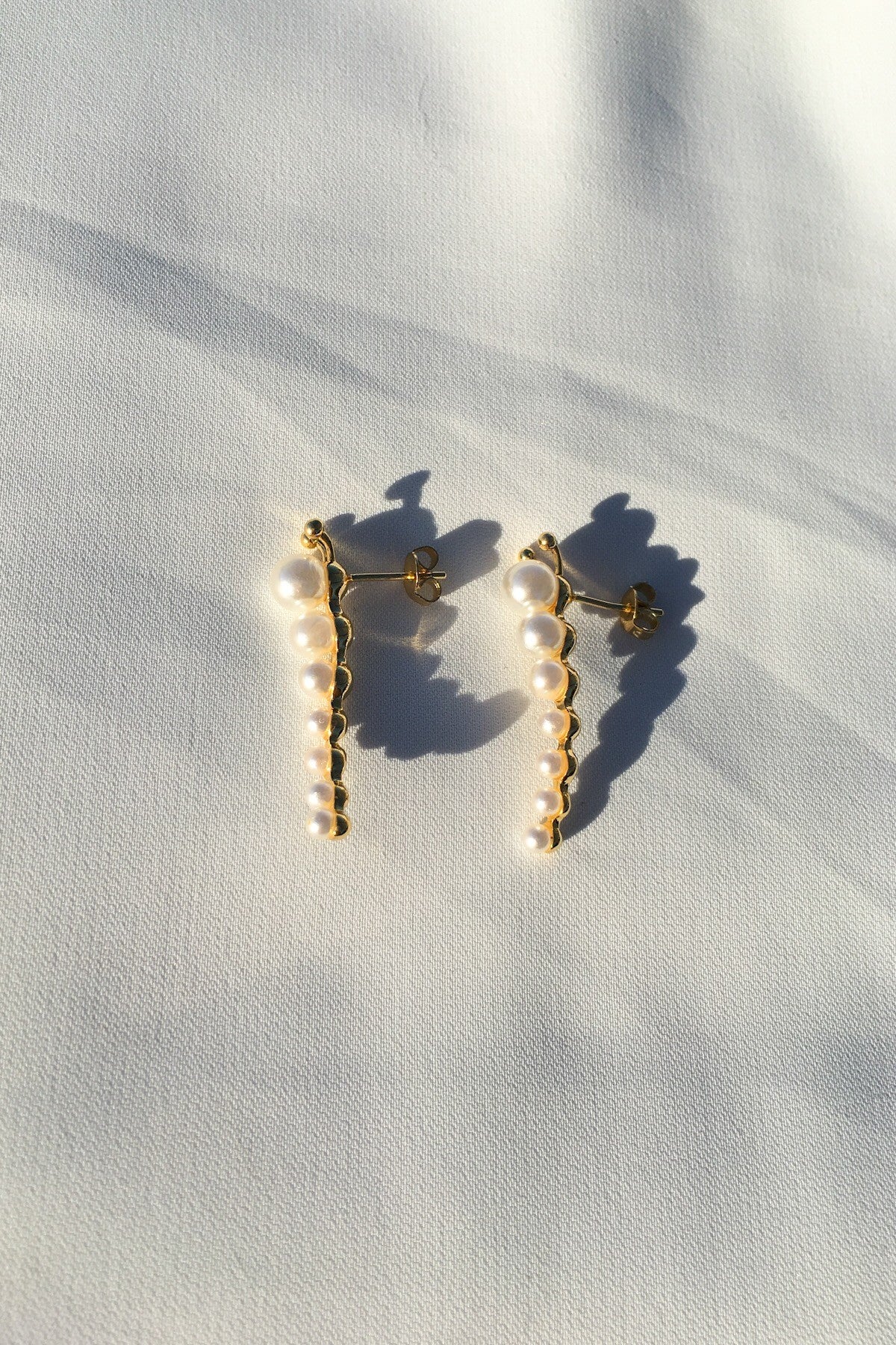SKYE San Francisco SF ethical sustainable modern minimalist women fashion accessories Zelia 18K Gold Pearl Caterpillar Earrings 4