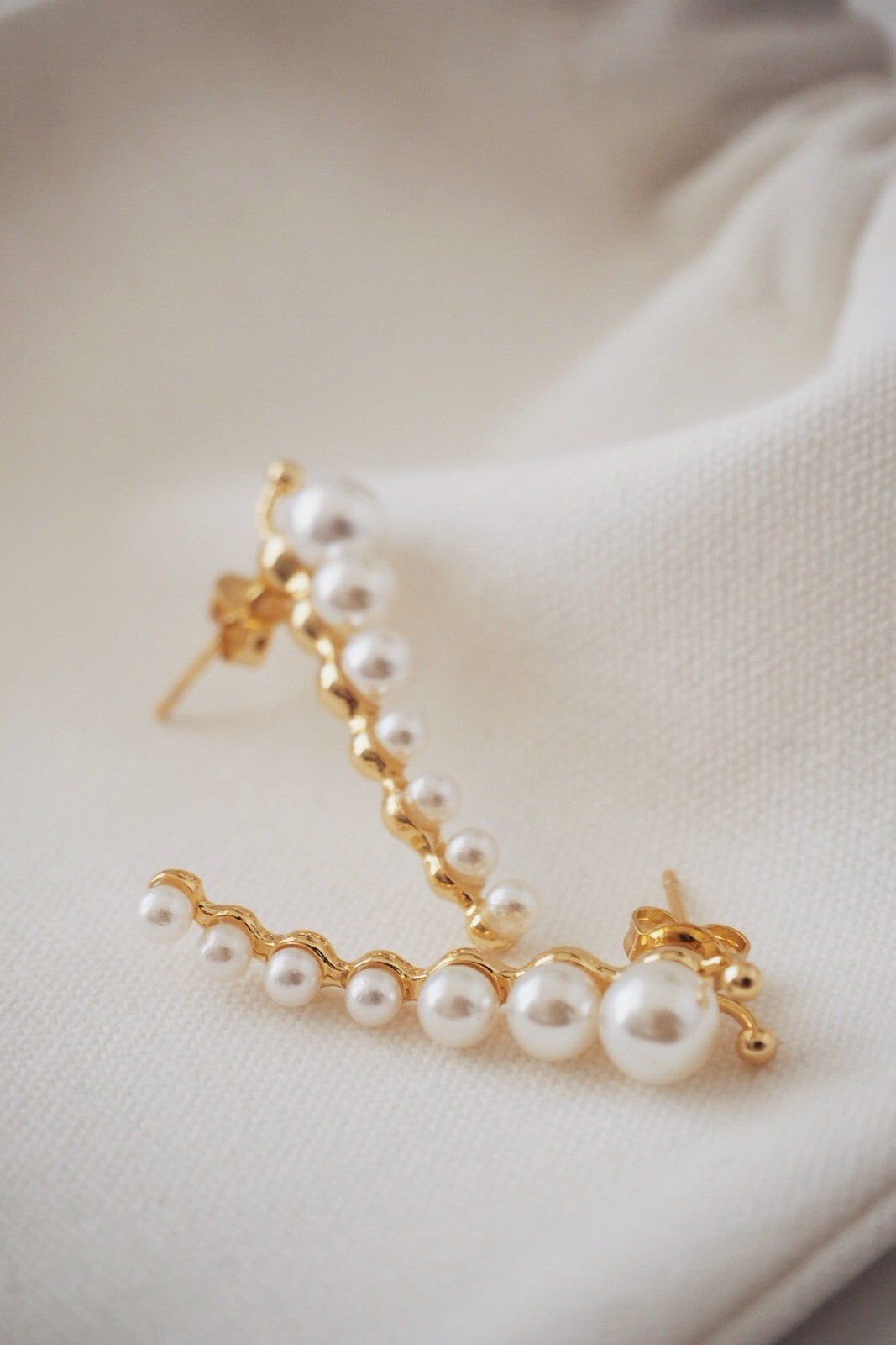 SKYE San Francisco SF ethical sustainable modern minimalist women fashion accessories Zelia 18K Gold Pearl Caterpillar Earrings