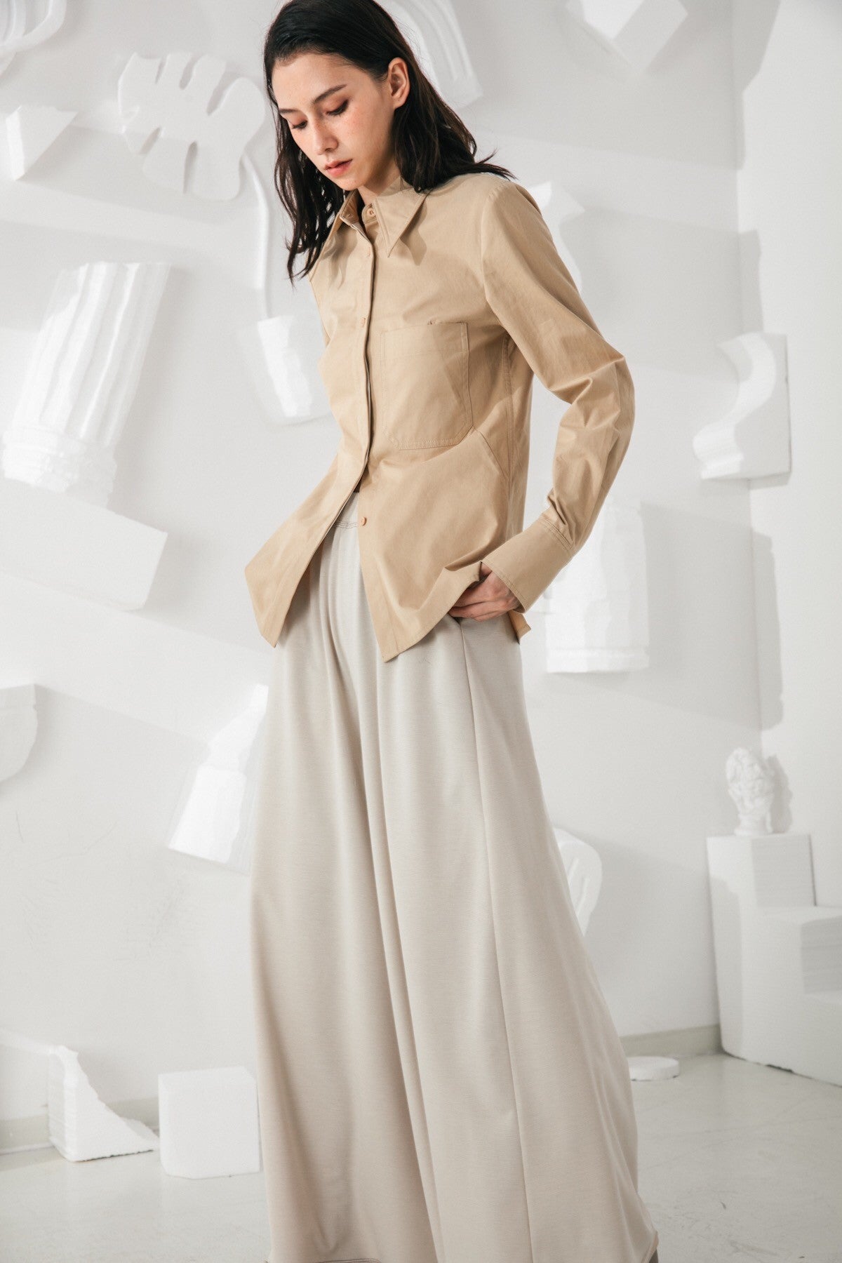 SKYE San Francisco SF shop ethical modern minimalist quality women clothing fashion Audrey Shirt beige 3
