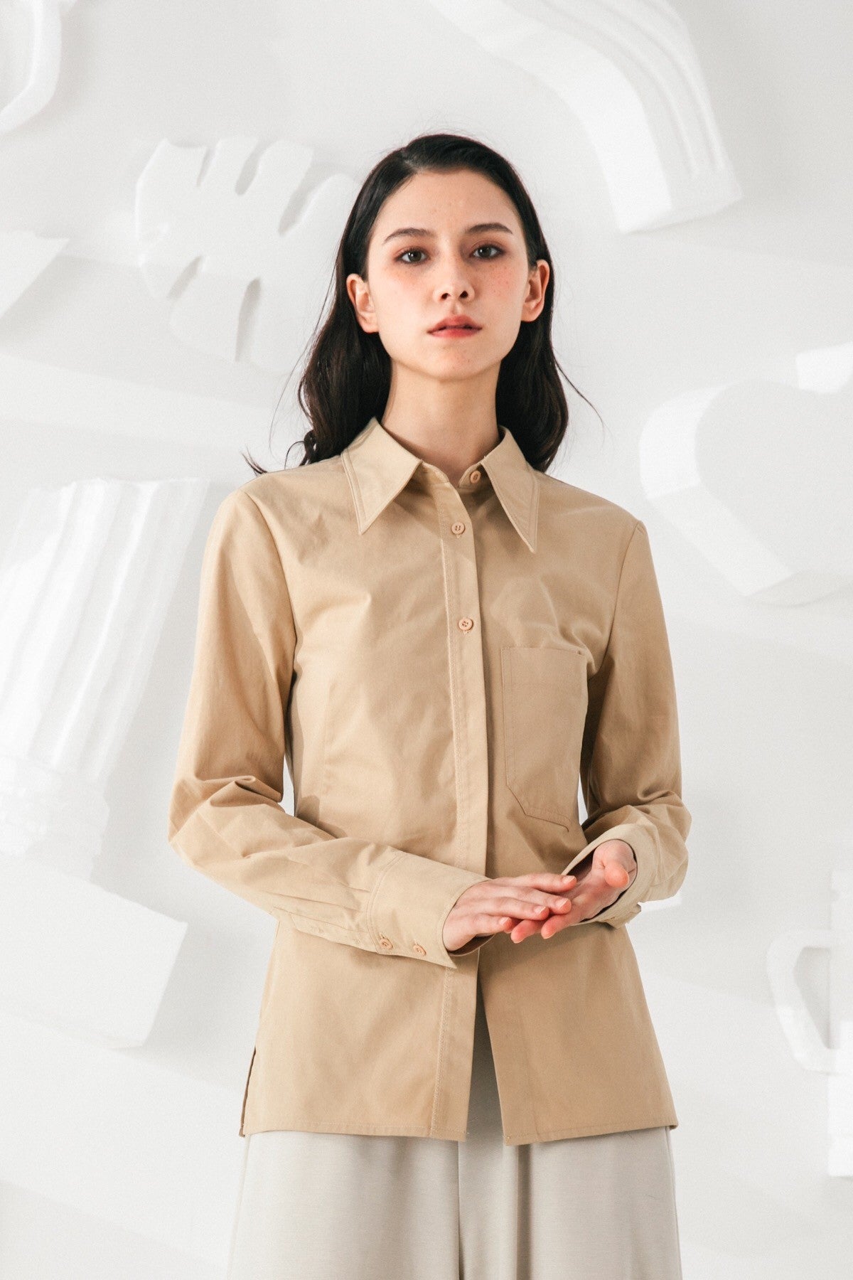 SKYE San Francisco SF shop ethical modern minimalist quality women clothing fashion Audrey Shirt beige
