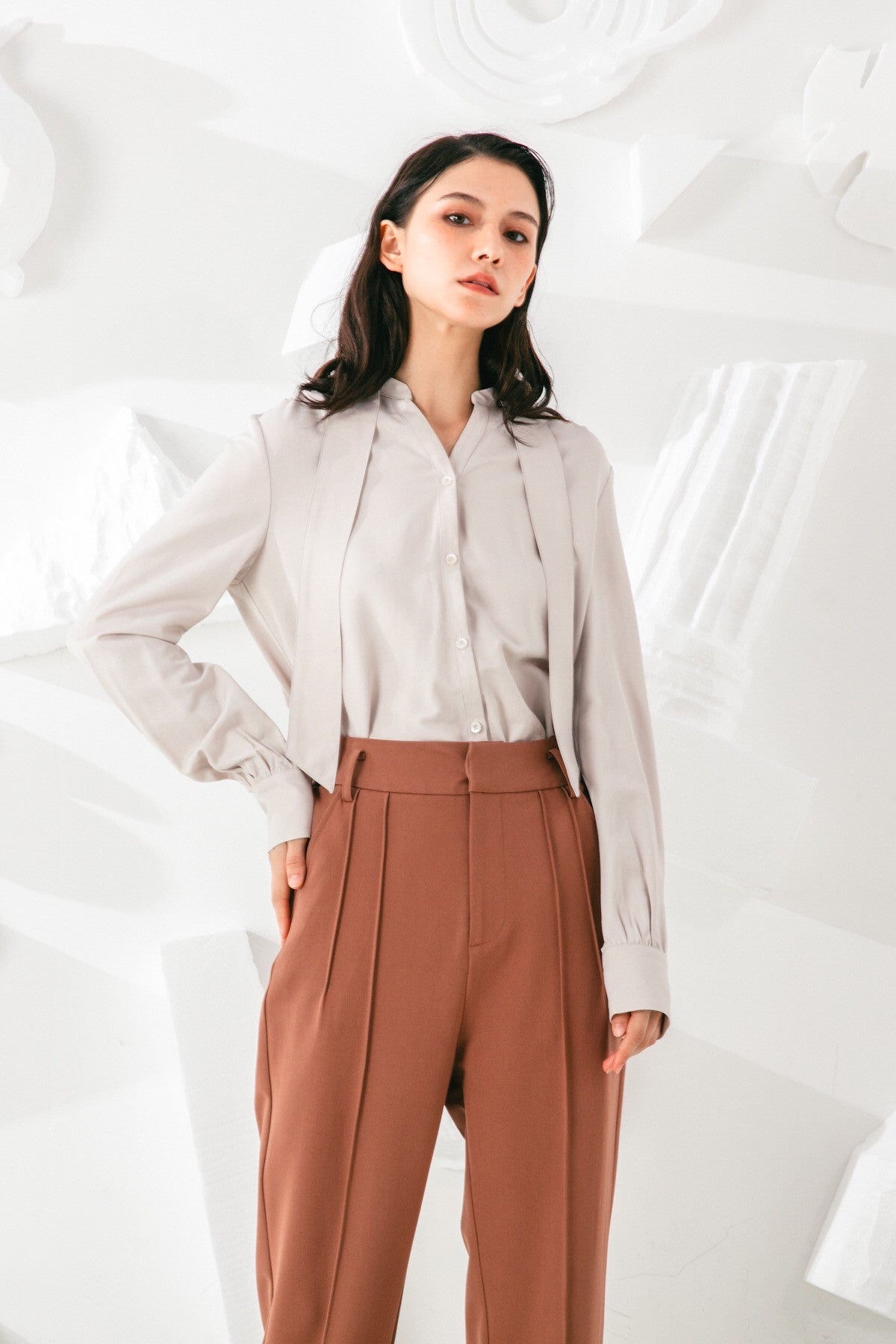 SKYE San Francisco SF shop ethical modern minimalist quality women clothing fashion Eléonore Blouse light grey 4