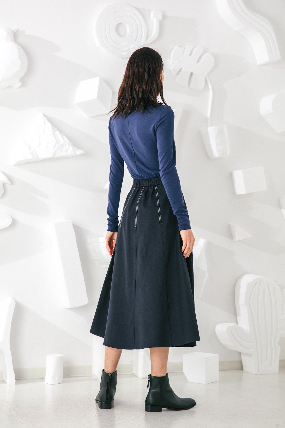 SKYE San Francisco SF shop ethical modern minimalist quality women clothing fashion Jeanne Midi Skirt blue 2