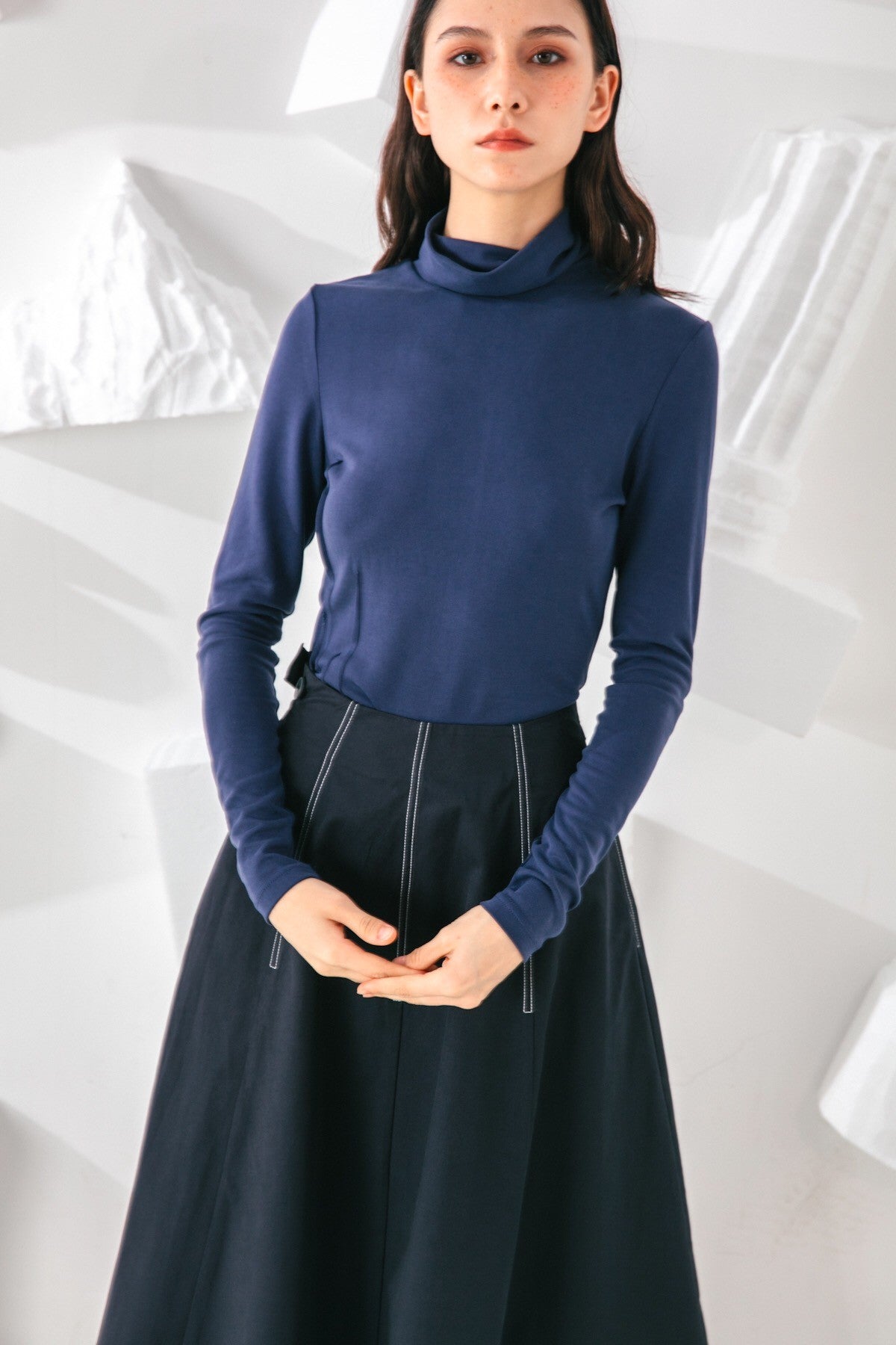 SKYE San Francisco SF shop ethical modern minimalist quality women clothing fashion Jeanne Midi Skirt blue 3