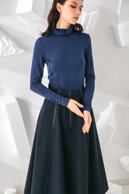 SKYE San Francisco SF shop ethical modern minimalist quality women clothing fashion Jeanne Midi Skirt blue 4