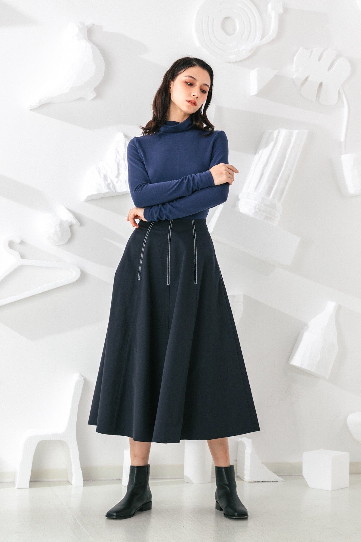 SKYE San Francisco SF shop ethical modern minimalist quality women clothing fashion Jeanne Midi Skirt blue 6