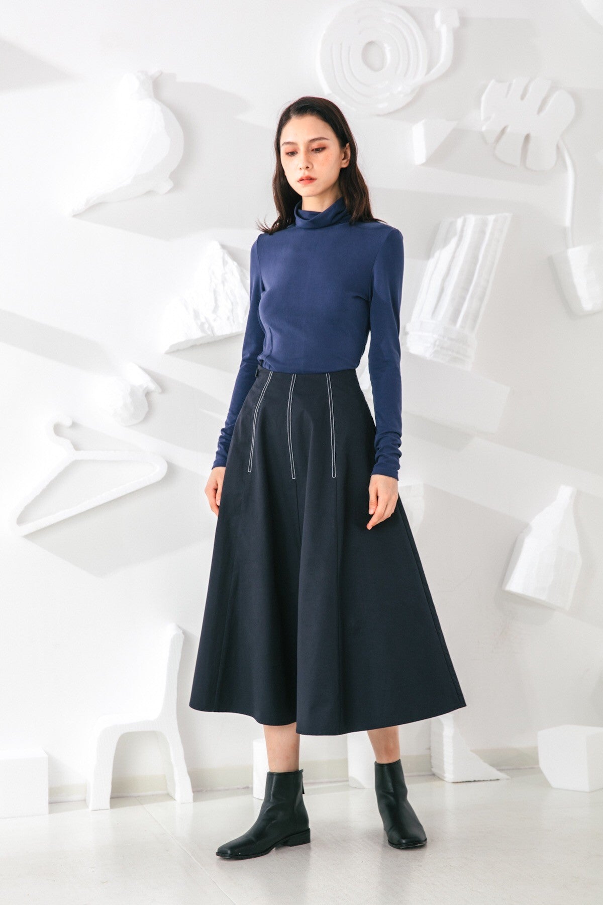 SKYE San Francisco SF shop ethical modern minimalist quality women clothing fashion Jeanne Midi Skirt blue