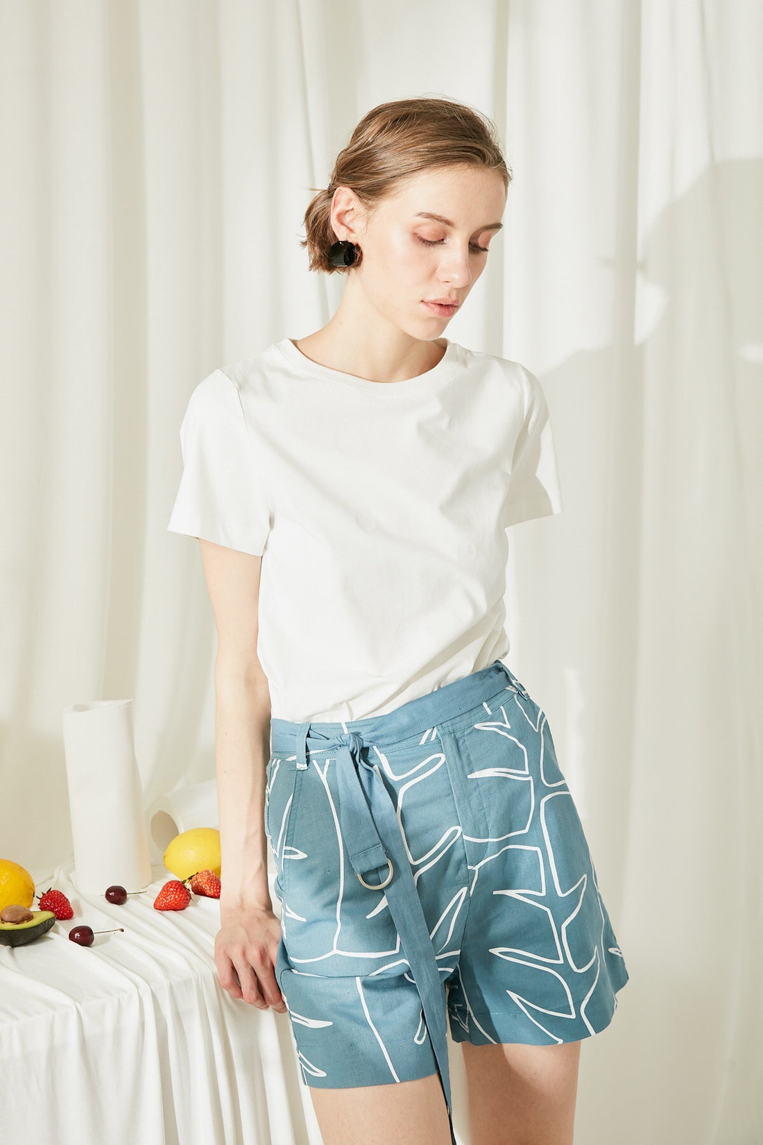 SKYE San Francisco SF shop ethical modern minimalist quality women clothing fashion ss19 Elsie Hand Drawn Print Shorts blue 4