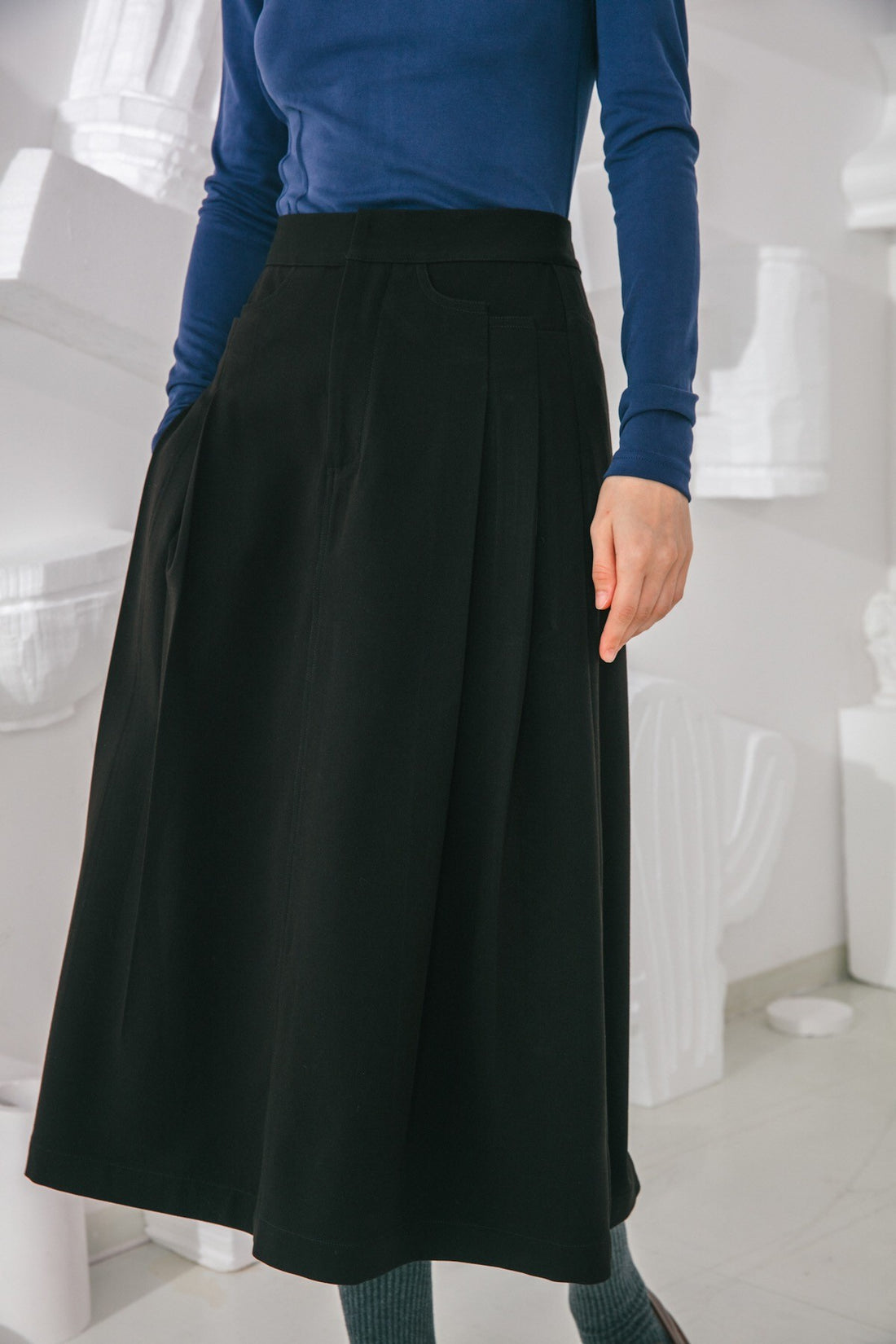 SKYE San Francisco SF shop ethical sustainable modern minimalist elegant quality women clothing fashion brand Aurelie Midi Skirt Black 4