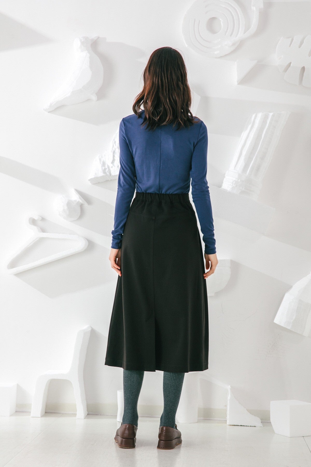 SKYE San Francisco SF shop ethical sustainable modern minimalist elegant quality women clothing fashion brand Aurelie Midi Skirt Black 5