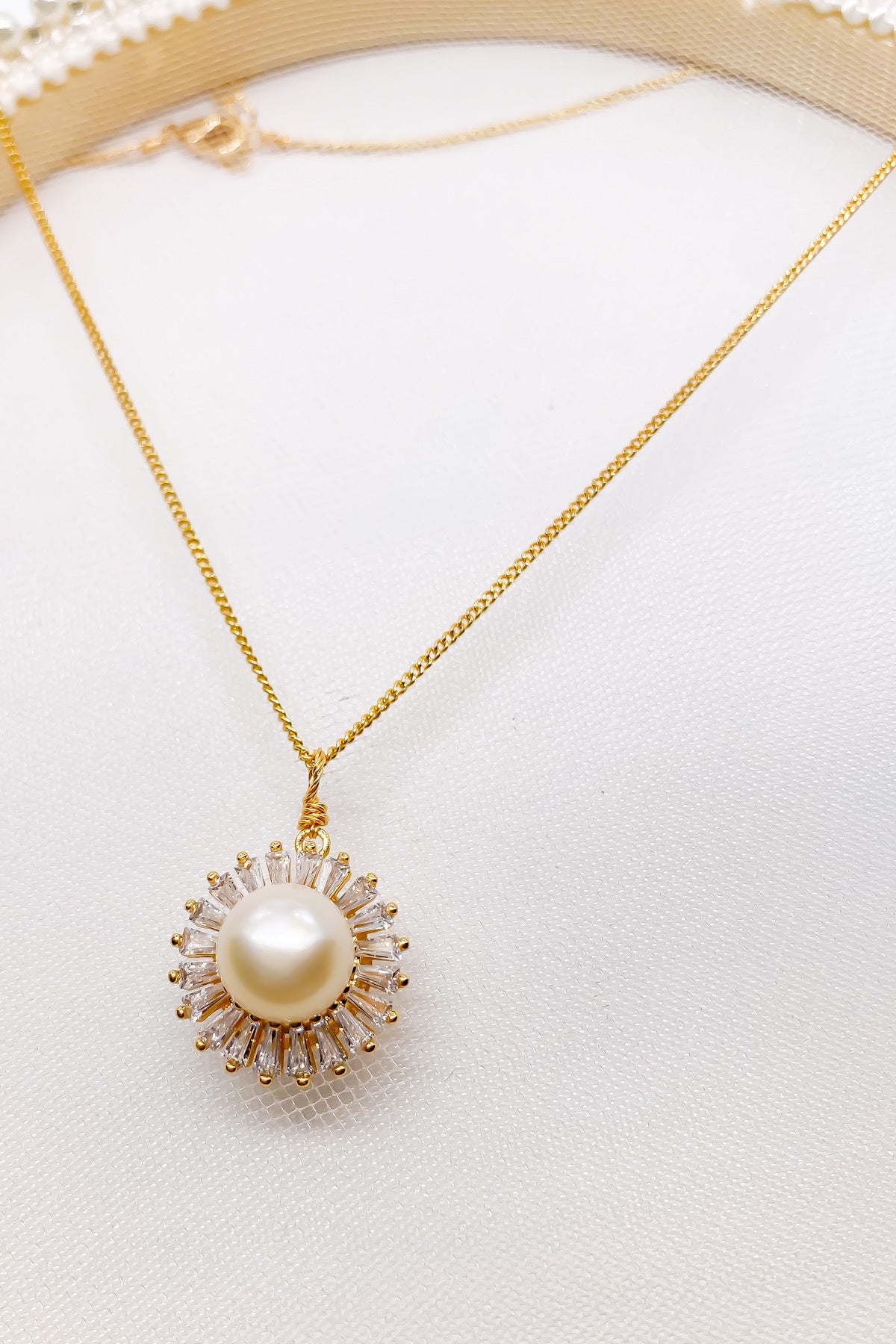 SKYE San Francisco Shop Chic Modern Elegant Classy Women Jewelry French Parisian Minimalist Camille Gold Pearl Crystal Baguette Pendant Necklace 5