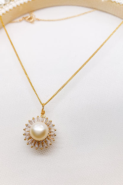 SKYE San Francisco Shop Chic Modern Elegant Classy Women Jewelry French Parisian Minimalist Camille Gold Pearl Crystal Baguette Pendant Necklace 5