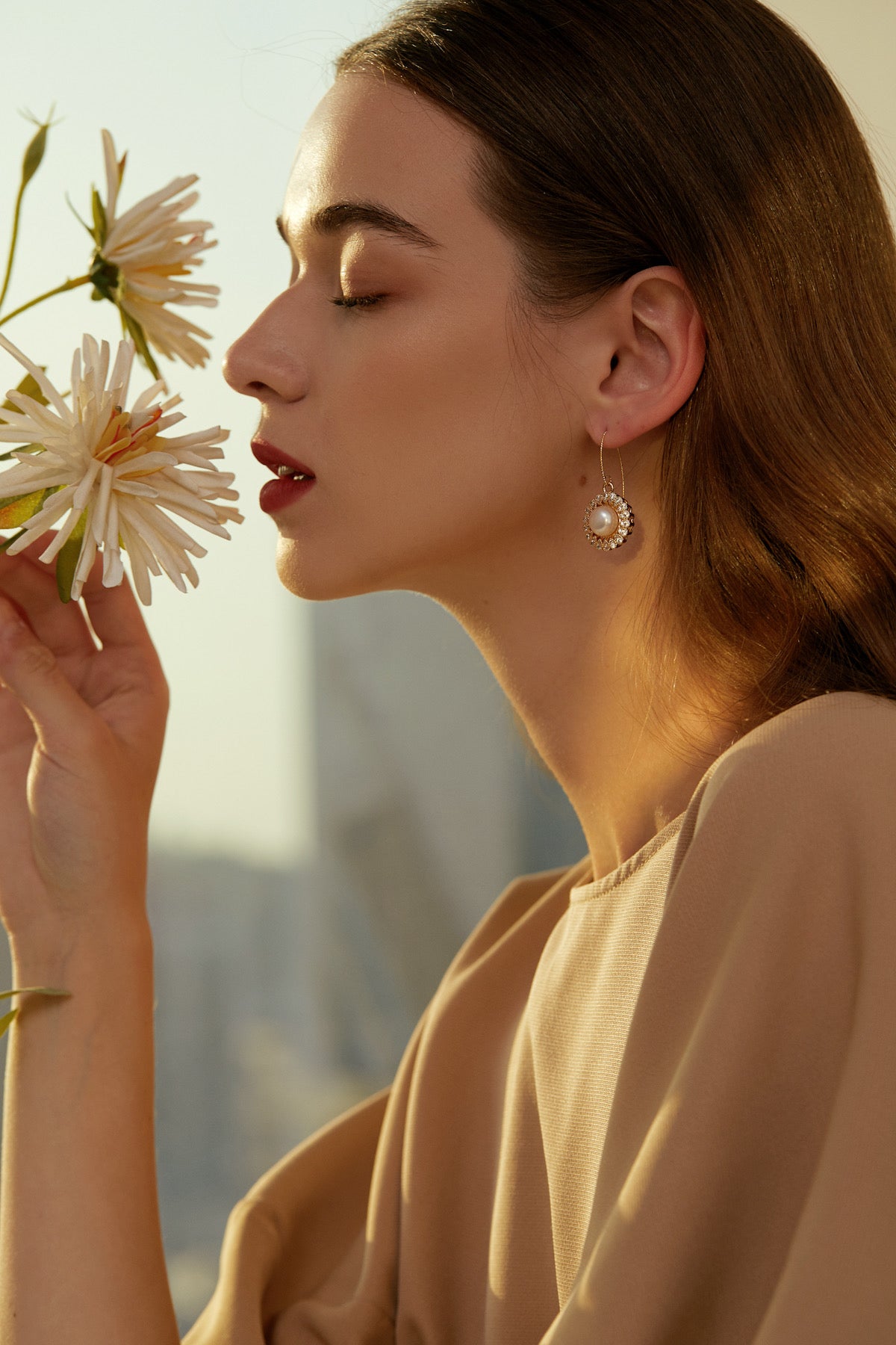 SKYE San Francisco Shop Chic Modern Elegant Classy Women Jewelry French Parisian Minimalist Chantilly Crystal Pearl Drop Earrings