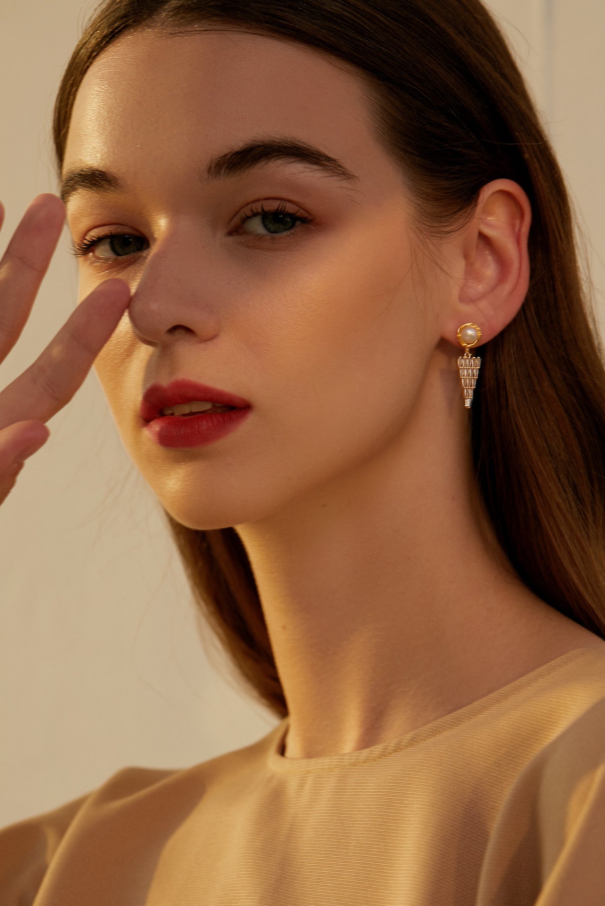 SKYE San Francisco Shop Chic Modern Elegant Classy Women Jewelry French Parisian Minimalist Ella Gold Pearl Crystal Drop Earrings