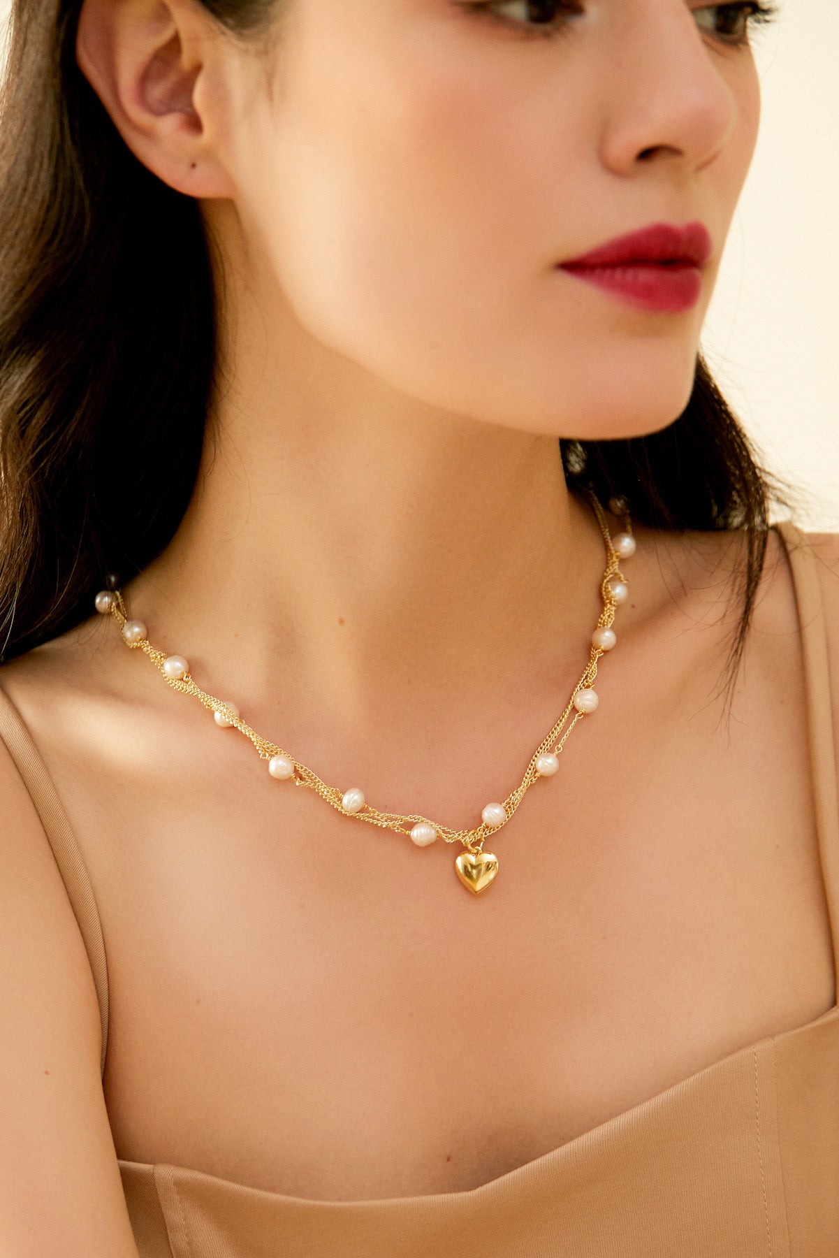 18K 750 Real Gold Heart Set Necklace Women's 18” long 1.2mm 5.2g | eBay