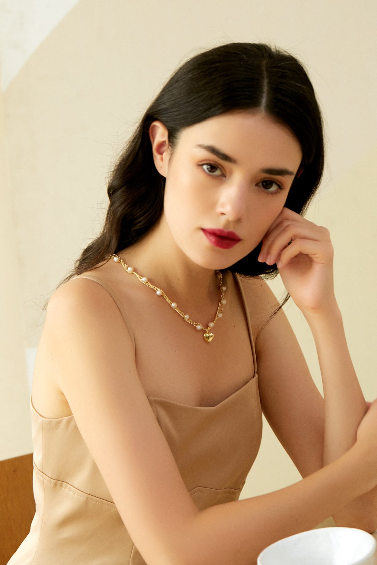 SKYE San Francisco Shop Chic Modern Elegant Classy Women Jewelry French Parisian Minimalist Gold Thea 18K Gold Heart Drop Necklace 6