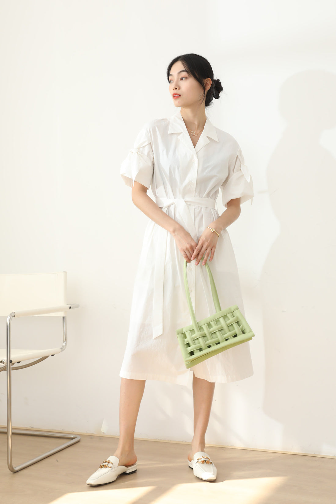 SKYE San Francisco Shop SF Chic Modern Elegant Classy Women Clothing French Parisian Minimalist Fashion Charlotte Belted Shirt Dress white 5