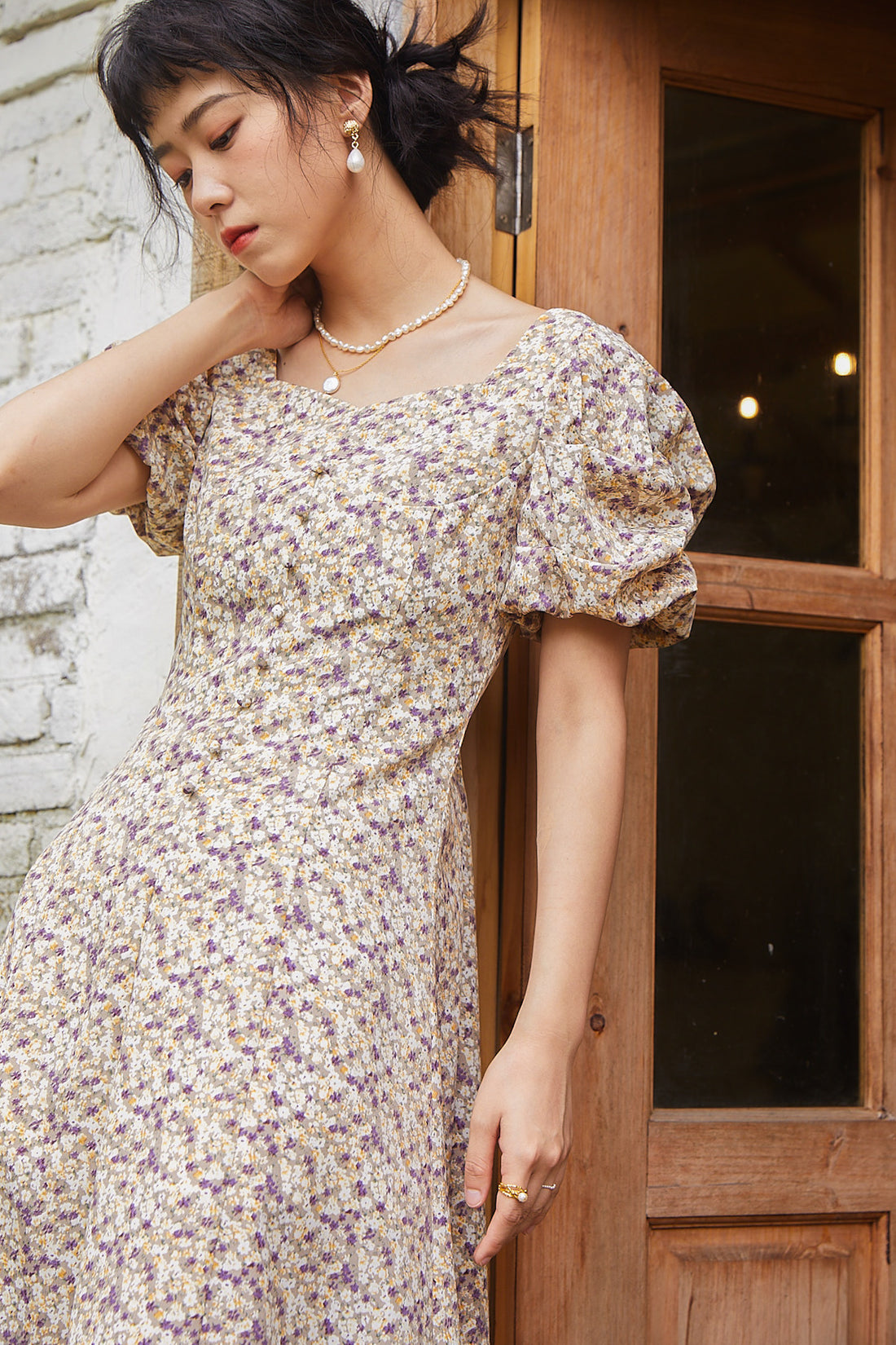 SKYE San Francisco Shop SF Chic Modern Elegant Classy Women Clothing French Parisian Minimalist Fashion Sofia Smocked Puff Sleeve Midi Floral Midi Dress