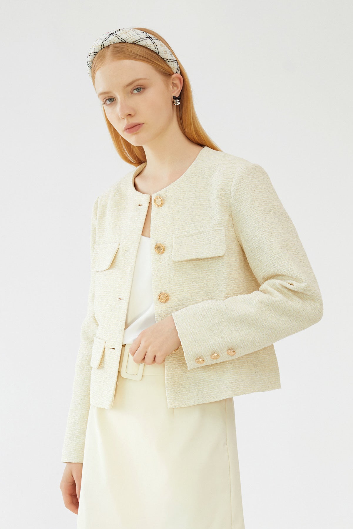 Skye Clarette Tweed Jacket Ivory / XL / Final Sale
