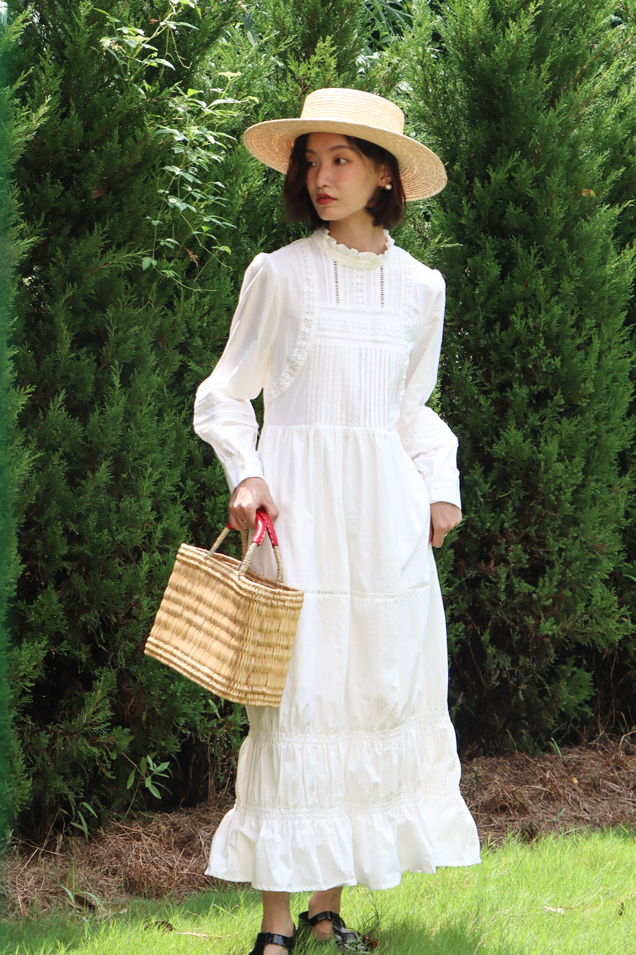 White cotton shop tiered dress