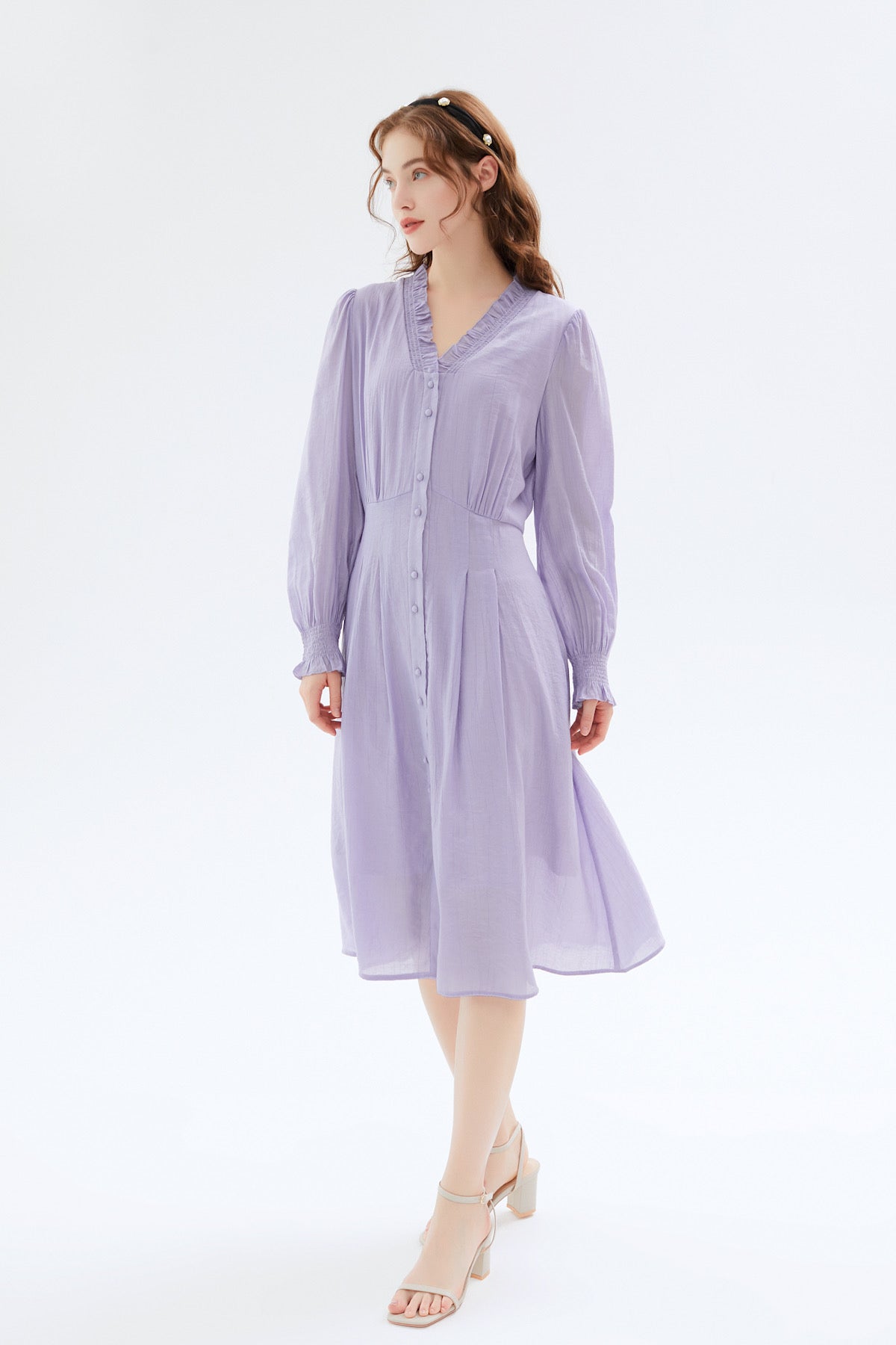 SKYE San Francisco Shop SF Chic Modern Elegant Classy Women Clothing French Parisian Minimalist Fashion Style Maisie Puff Sleeve Dress Purple 5