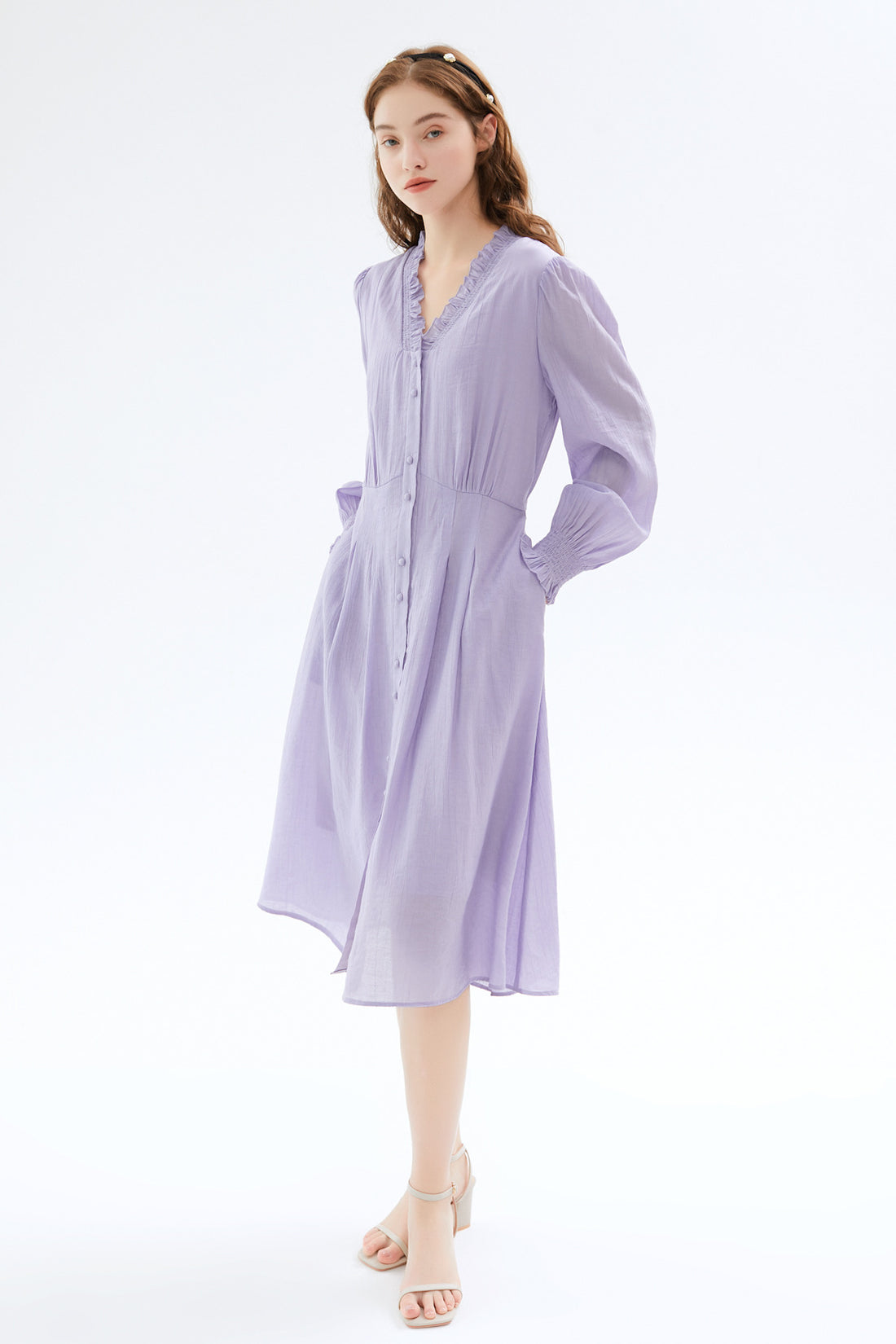 SKYE San Francisco Shop SF Chic Modern Elegant Classy Women Clothing French Parisian Minimalist Fashion Style Maisie Puff Sleeve Dress Purple