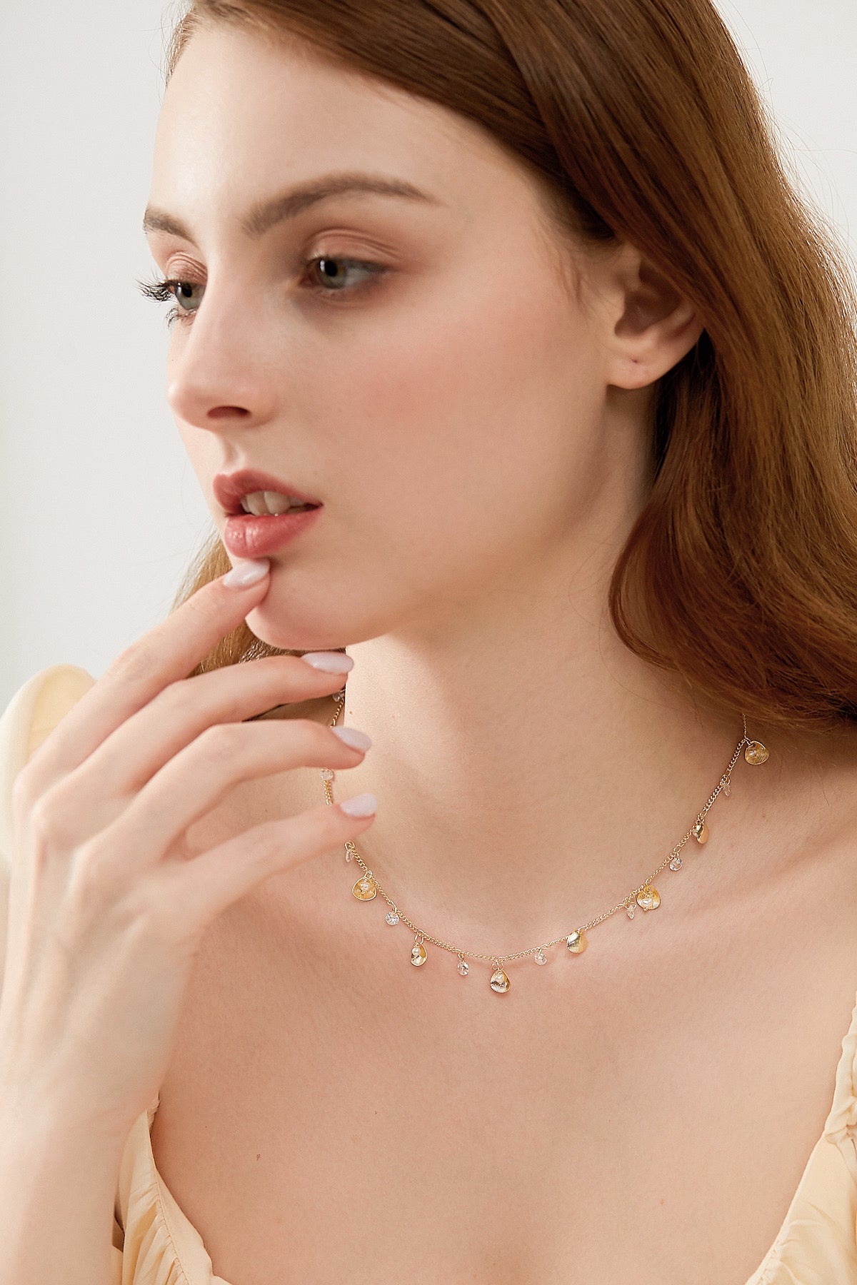 SKYE San Francisco Shop SF Chic Modern Elegant Classy Women Jewelry French Parisian Minimalist Alida 18K Gold Crystal Seashell Necklace 2