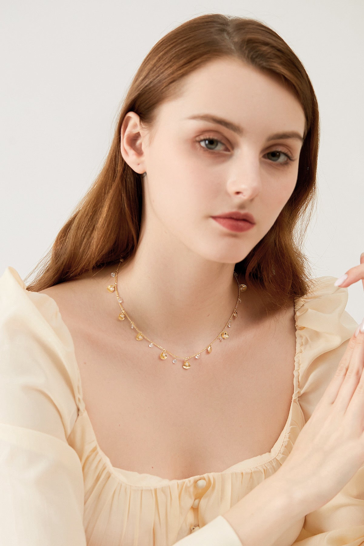 SKYE San Francisco Shop SF Chic Modern Elegant Classy Women Jewelry French Parisian Minimalist Alida 18K Gold Crystal Seashell Necklace 5