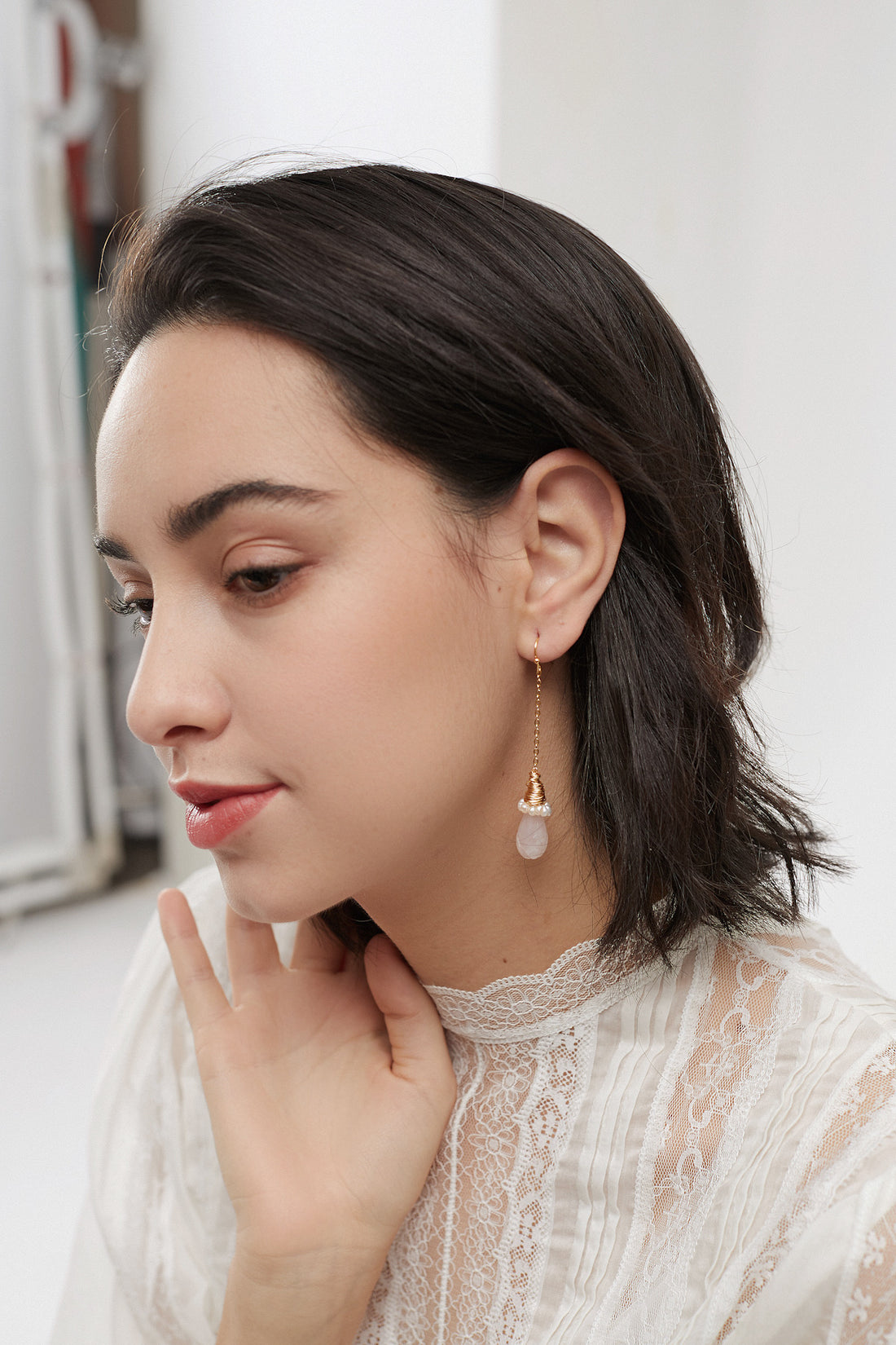 SKYE San Francisco Shop SF Chic Modern Elegant Classy Women Jewelry French Parisian Minimalist Alisanne 18K Gold Rose Quartz Earrings 3