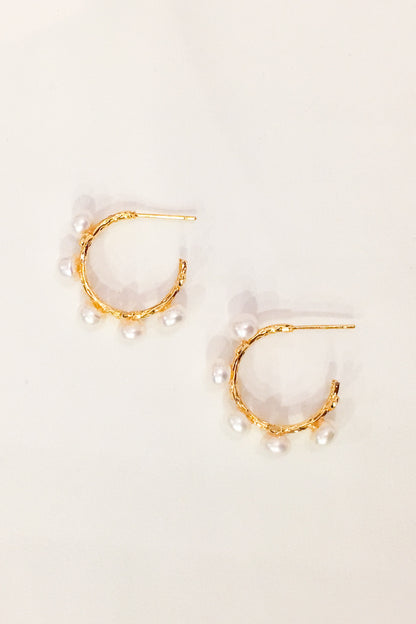 SKYE San Francisco Shop SF Chic Modern Elegant Classy Women Jewelry French Parisian Minimalist Clarice 18K Gold Pearl Hoop Earrings