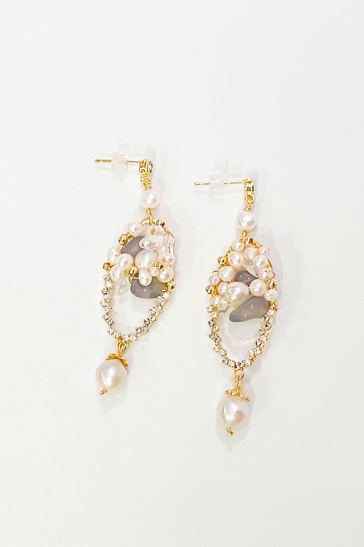 SKYE San Francisco Shop SF Chic Modern Elegant Classy Women Jewelry French Parisian Minimalist Marquis 18K Gold Crystal Pearl Earrings 2