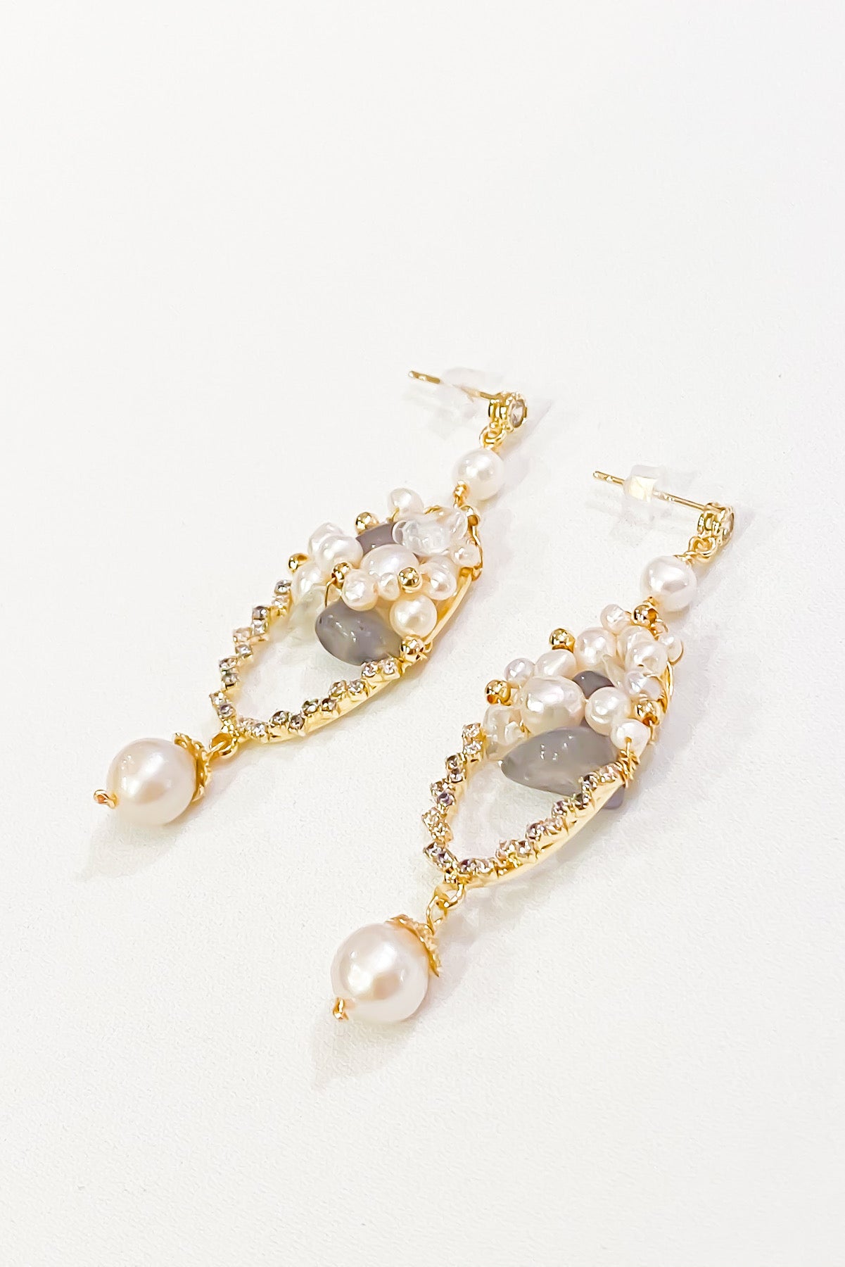 SKYE San Francisco Shop SF Chic Modern Elegant Classy Women Jewelry French Parisian Minimalist Marquis 18K Gold Crystal Pearl Earrings 6