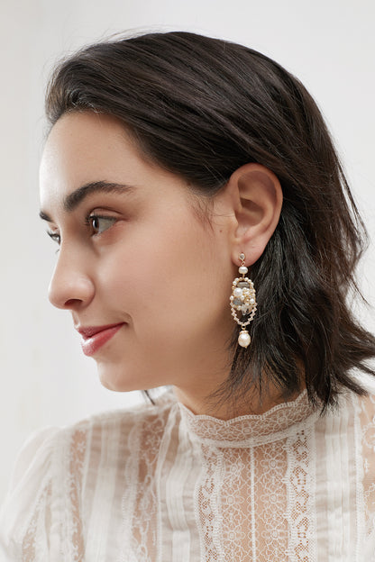SKYE San Francisco Shop SF Chic Modern Elegant Classy Women Jewelry French Parisian Minimalist Marquis 18K Gold Crystal Pearl Earrings 9
