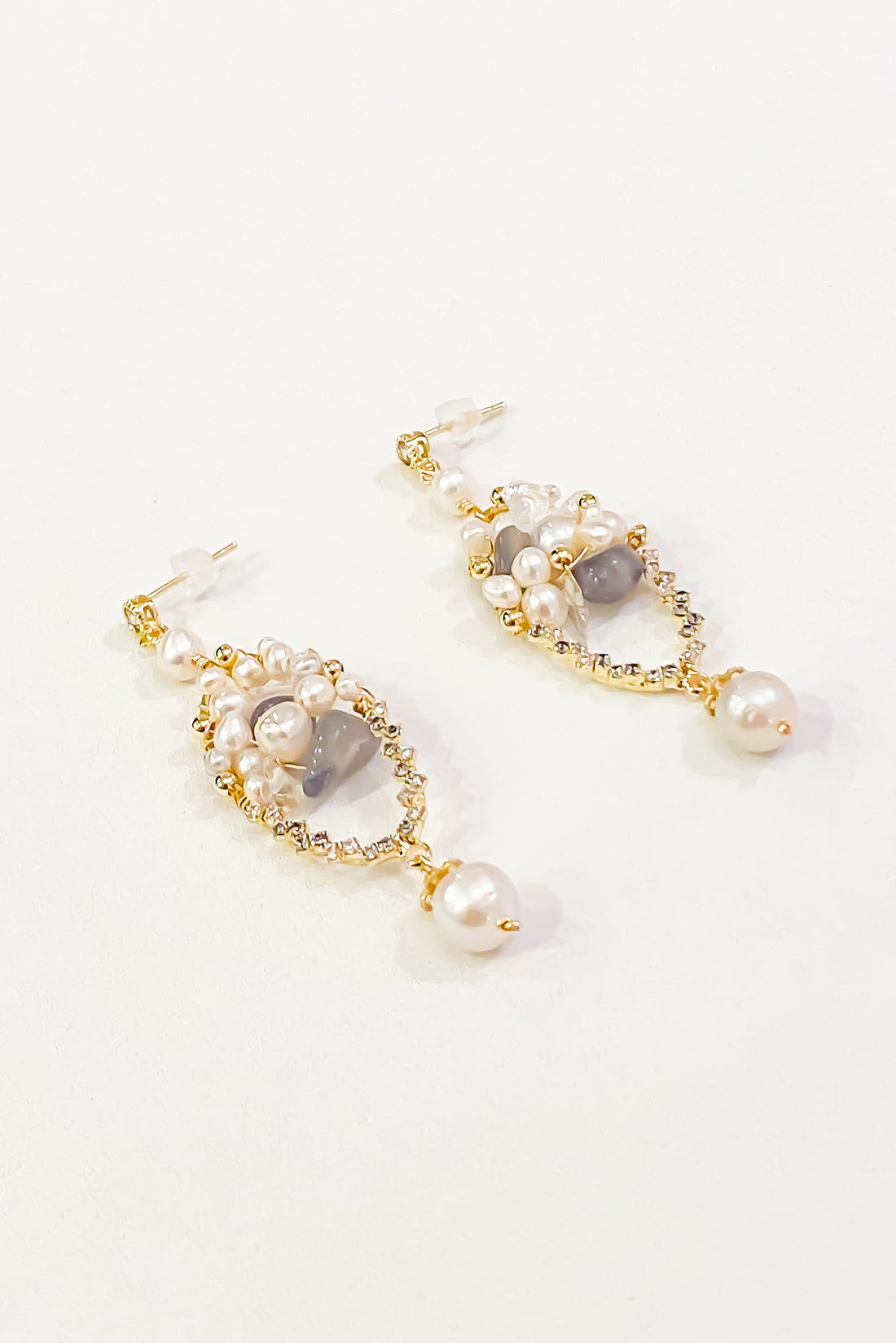 SKYE San Francisco Shop SF Chic Modern Elegant Classy Women Jewelry French Parisian Minimalist Marquis 18K Gold Crystal Pearl Earrings