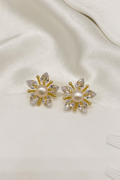 SKYE Shop Chic Modern Elegant Classy Women Jewelry French Parisian Minimalist Angelica Gold Pearl Sakura Flower Stud Earrings 7