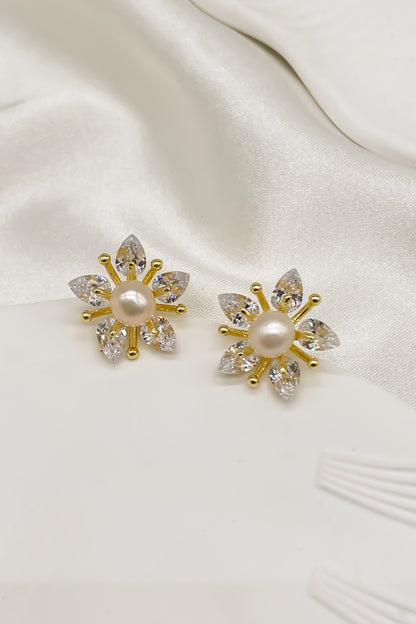 SKYE Shop Chic Modern Elegant Classy Women Jewelry French Parisian Minimalist Angelica Gold Pearl Sakura Flower Stud Earrings 9