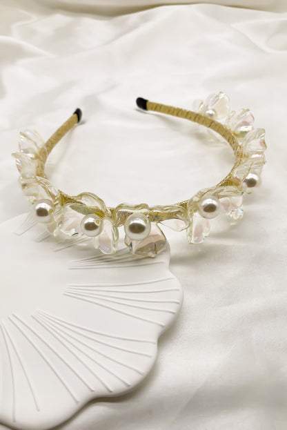 SKYE Shop Chic Modern Elegant Classy Women Jewelry French Parisian Minimalist Delphine Pearl Flower Headband Clear 3