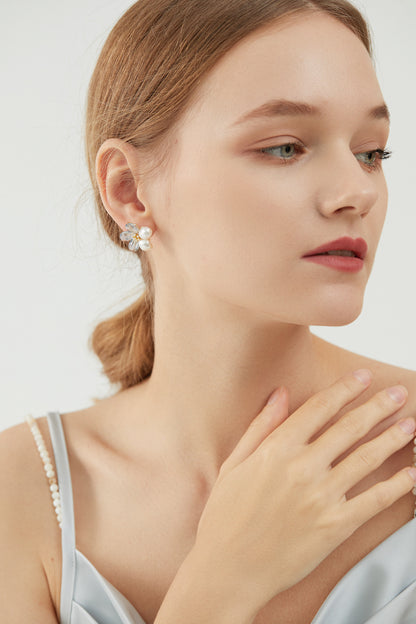 SKYE Shop Chic Modern Elegant Classy Women Jewelry French Parisian Minimalist Kira Cystal Flower Freshwater Pearl Earrings