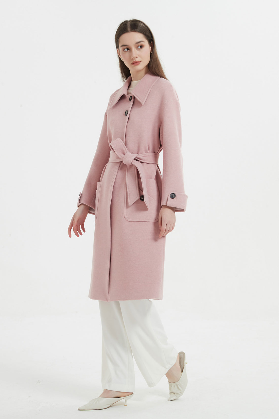 SKYE Shop Chic Modern Elegant Timeless Women Clothing French Parisian Minimalist Annabelle Long Wool Coat Pink 2