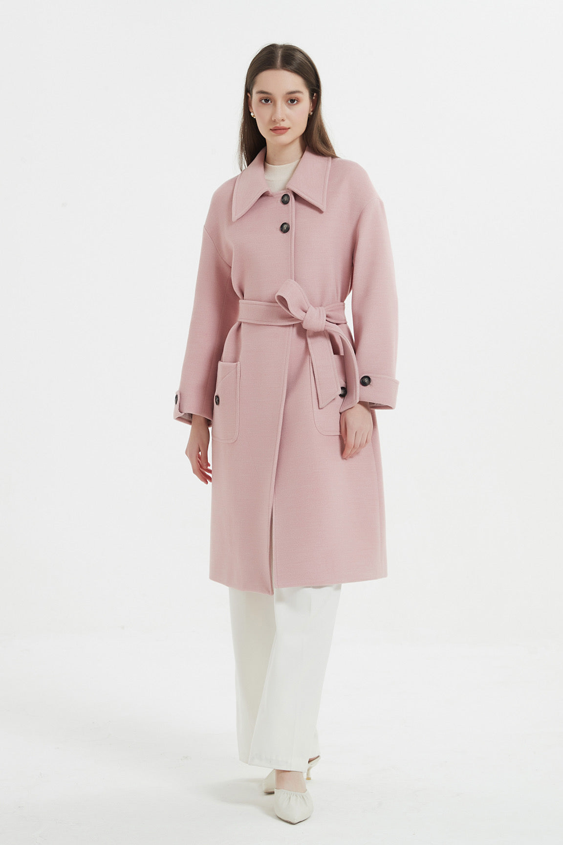 SKYE Shop Chic Modern Elegant Timeless Women Clothing French Parisian Minimalist Annabelle Long Wool Coat Pink 4