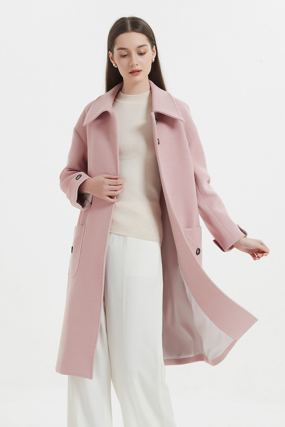 Dusty pink wool store coat