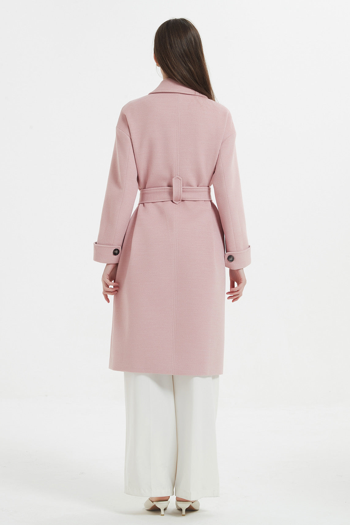 SKYE Shop Chic Modern Elegant Timeless Women Clothing French Parisian Minimalist Annabelle Long Wool Coat Pink 6
